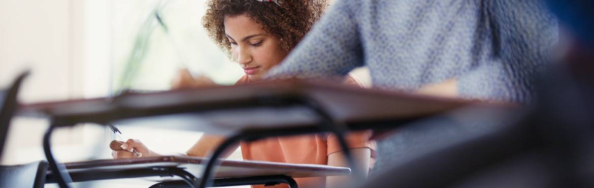 Two students studying at desks